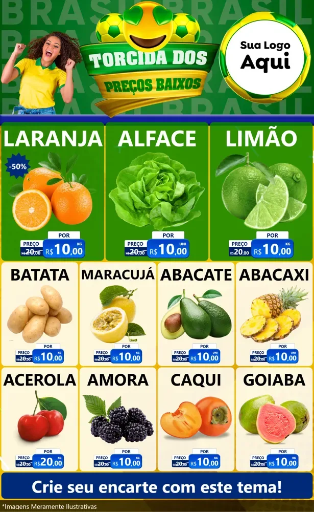 Modelo de Encarte para Encarte Grande com o tema Torcida dos Preços Baixos - Copa para Hortifrúti