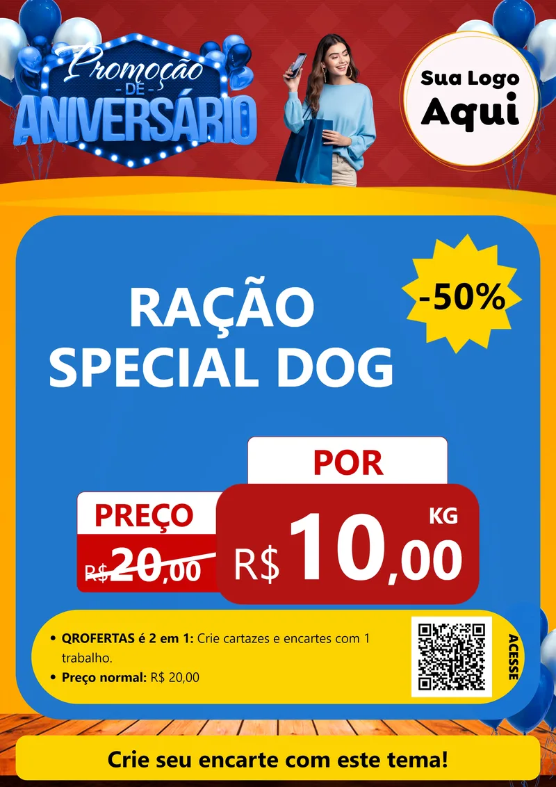 Modelo de Cartaz para Cartaz A4 Vertical com o tema Promoção de Aniversário para Pet Shop