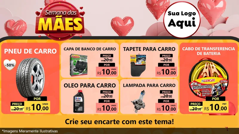 Modelo de TV para TV Horizontal com o tema Semana das Mães para Auto peças
