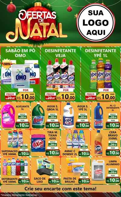 Modelo de Encarte para Encarte Grande com o tema Ofertas de Natal para Produtos de Limpeza