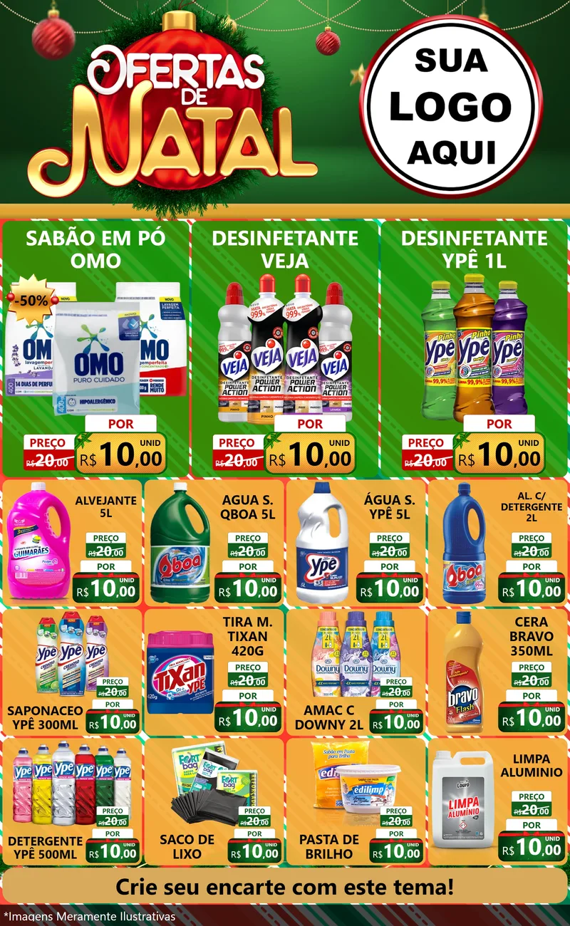 Modelo de Encarte para Encarte Grande com o tema Ofertas de Natal para Produtos de Limpeza
