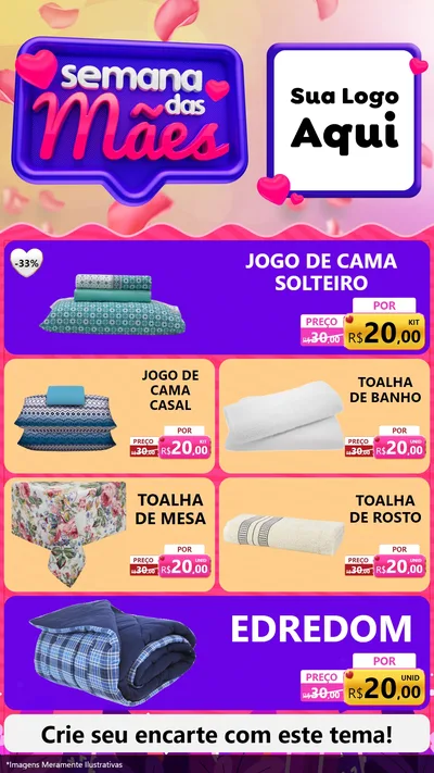 Modelo de TV para TV Vertical com o tema Semana das Mães para Cama, Mesa e Banho