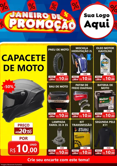Modelo de Encarte para Encarte A4 Vertical com o tema Janeiro de Promoção para Moto peças