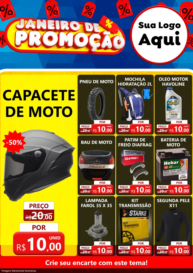 Modelo de Encarte para Encarte A4 Vertical com o tema Janeiro de Promoção para Moto peças