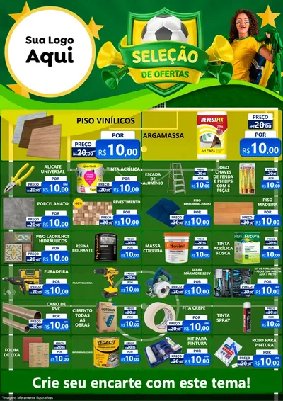 Modelo de Encarte para Encarte A4 Vertical com o tema Seleção de Ofertas - Copa para Material para Construção