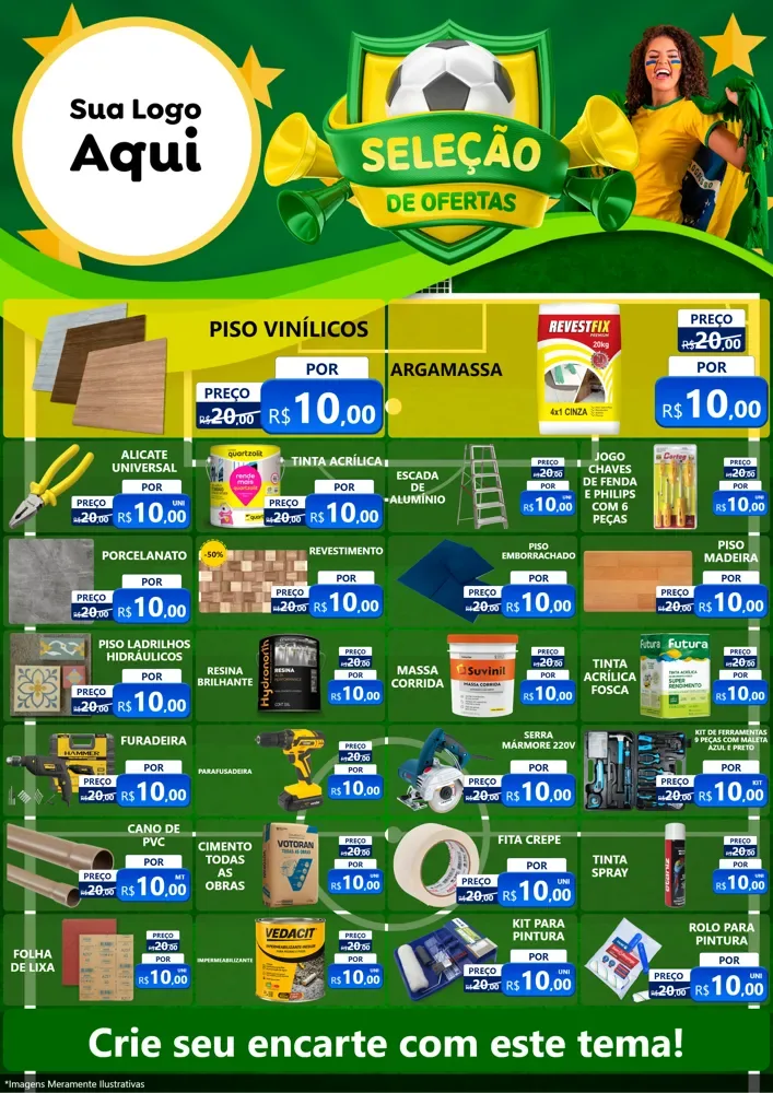 Modelo de Encarte para Encarte A4 Vertical com o tema Seleção de Ofertas - Copa para Material para Construção