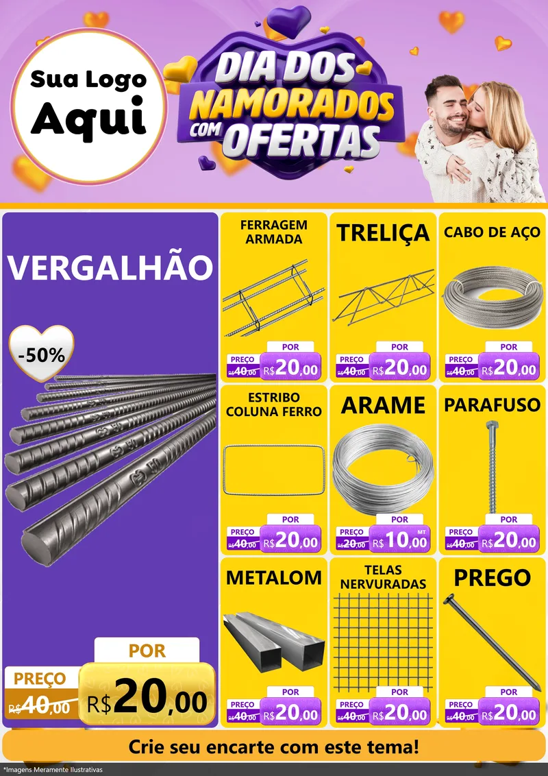 Modelo de Encarte para Encarte A4 Vertical com o tema Dia Dos Namorados Com Ofertas para Ferragens