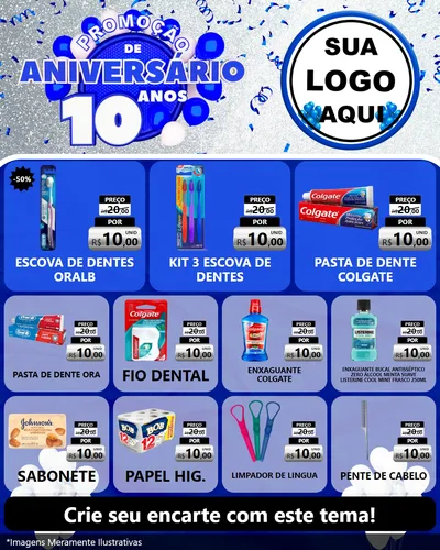 Modelo de Rede Social para Feed Instagram com o tema Promoção de Aniversário - 10 Anos para Higiene Pessoal