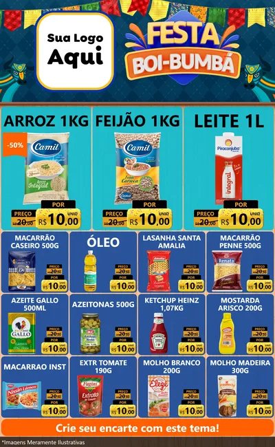 Modelo de Encarte para Encarte Grande com o tema Festa Boi Bumbá para Supermercado