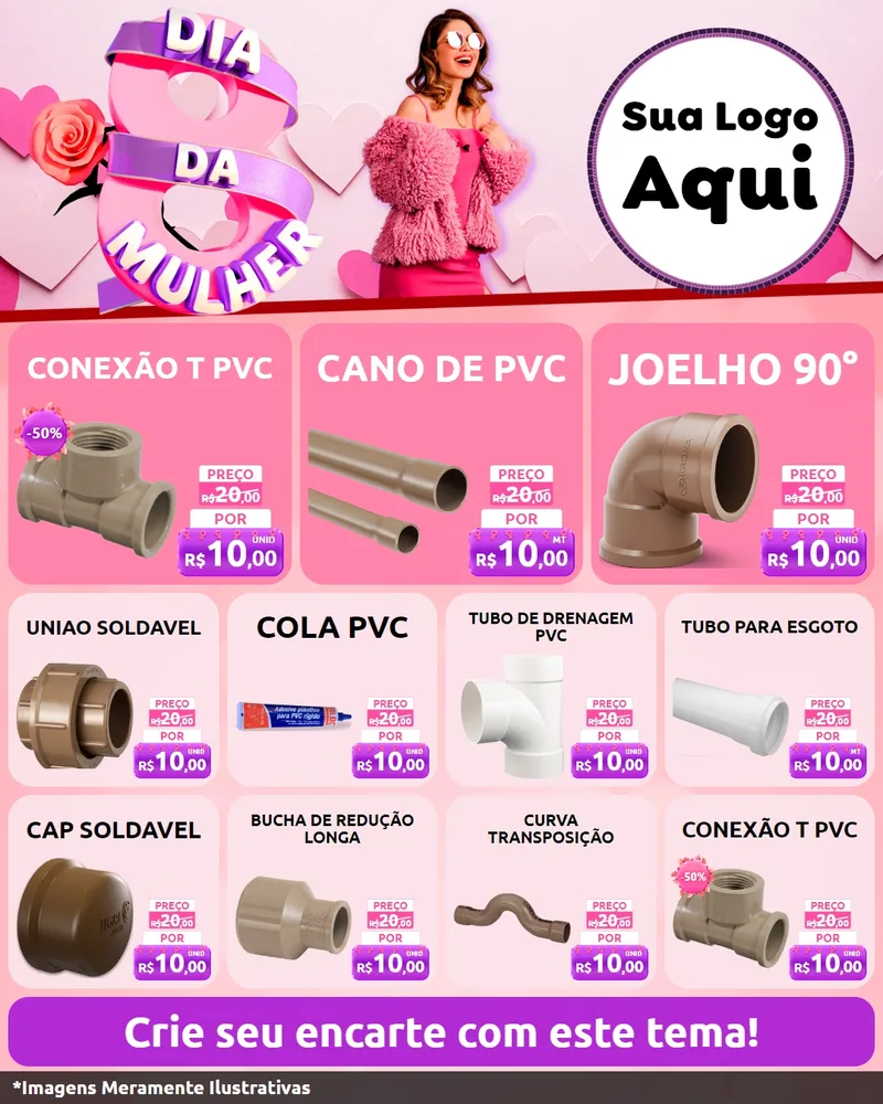 Modelo de Rede Social para Feed Instagram com o tema Dia da Mulher para Tubos e conexões