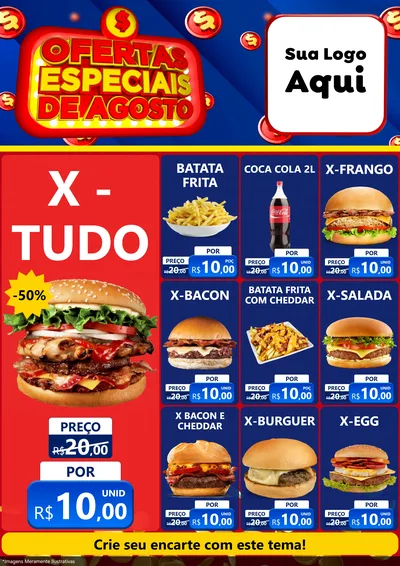 Modelo de Encarte para Encarte A4 Vertical com o tema Ofertas Especiais de Agosto para Hamburgueria