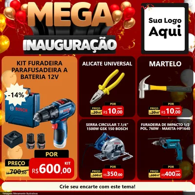 Modelo de Rede Social para Feed Facebook com o tema Mega Inauguração para Maquinas e Ferramentas