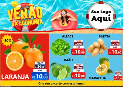 Modelo de Encarte para Encarte A4 Horizontal com o tema Verão da Economia para Hortifrúti
