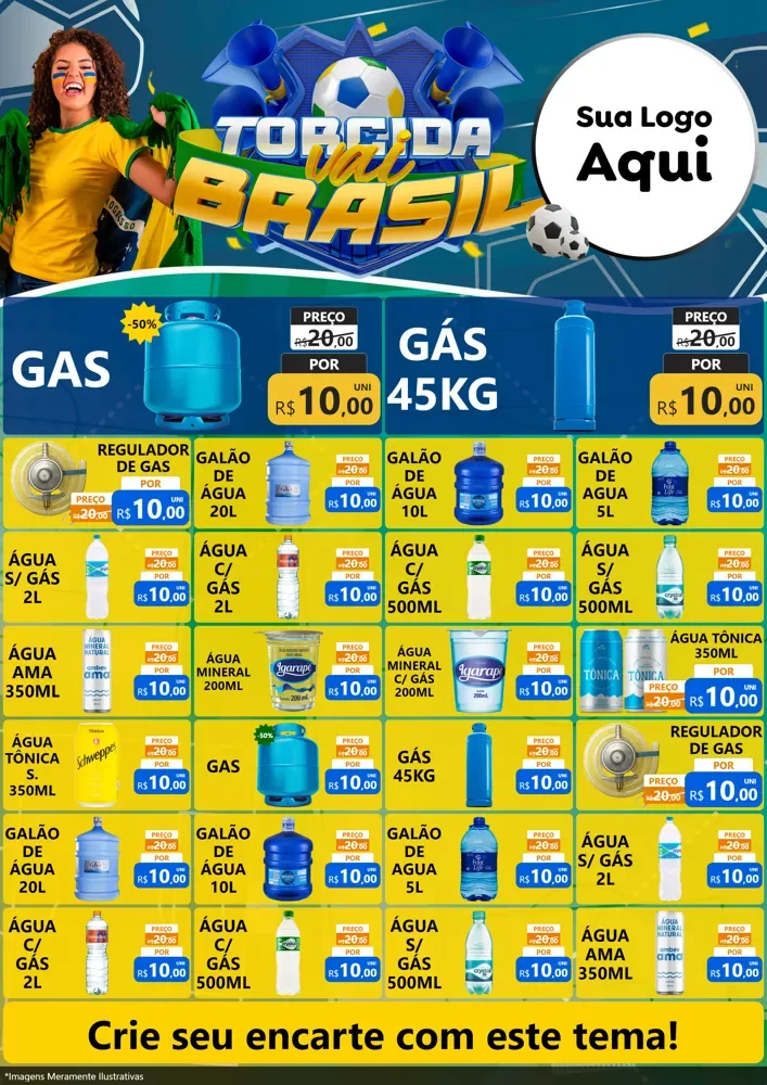 Modelo de Encarte para Encarte A4 Vertical com o tema Torcida Vai Brasil - Copa para Água e gás