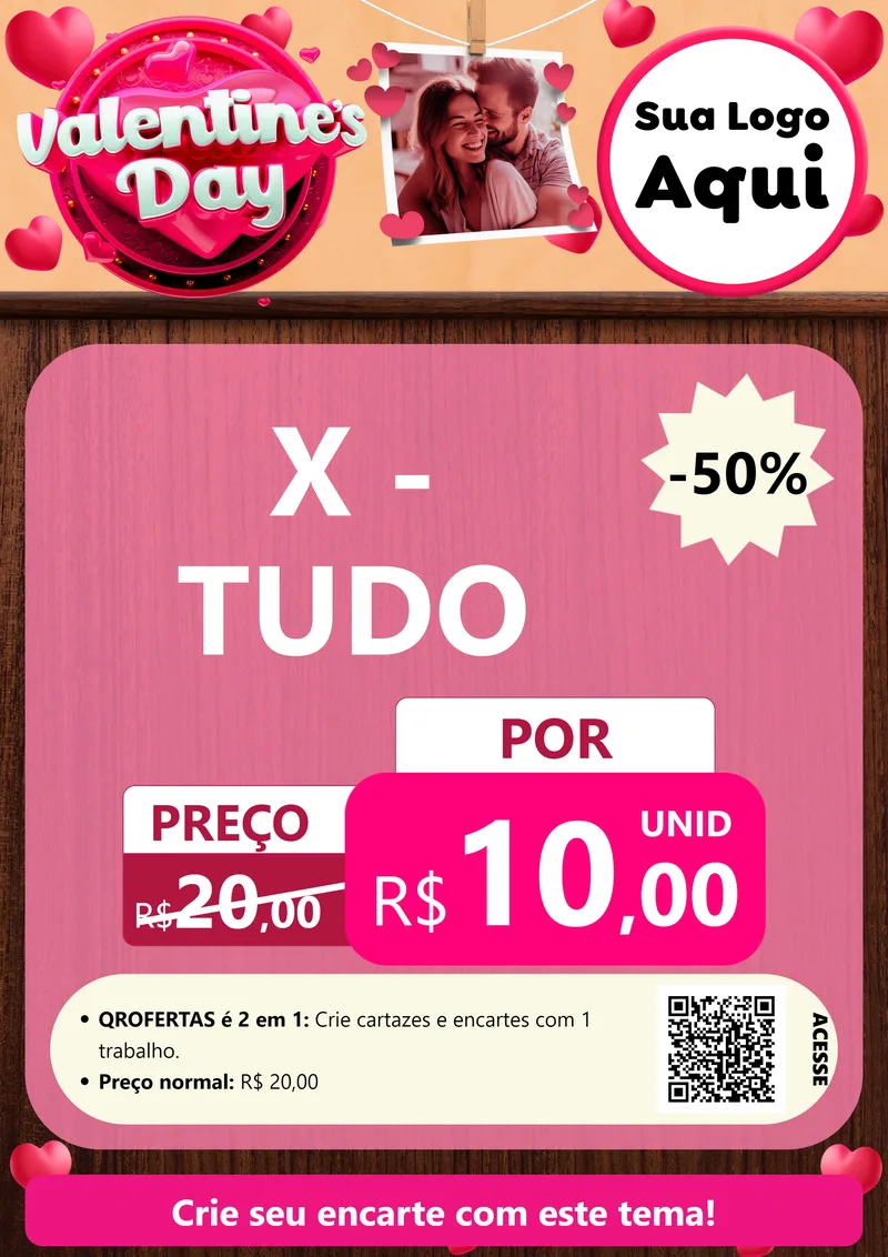 Modelo de Cartaz para Cartaz A4 Vertical com o tema Valentine's Day para Hamburgueria