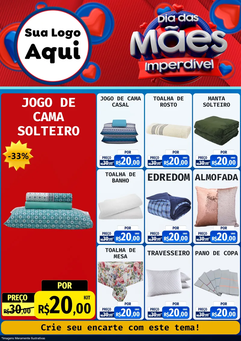 Modelo de Encarte para Encarte A4 Vertical com o tema Dia Das Mães Imperdível para Cama, Mesa e Banho