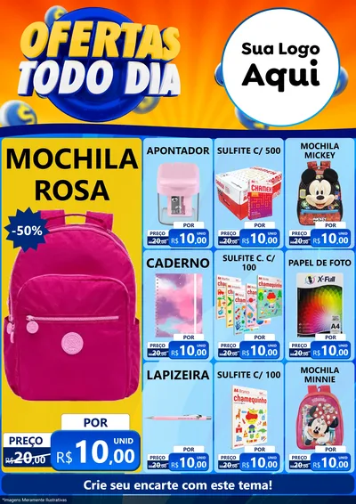 Modelo de Encarte para Encarte A4 Vertical com o tema Ofertas Todo Dia para Papelaria