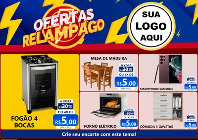 Modelo de Encarte para Encarte A4 Horizontal com o tema Ofertas Relâmpago para Móveis e Eletro