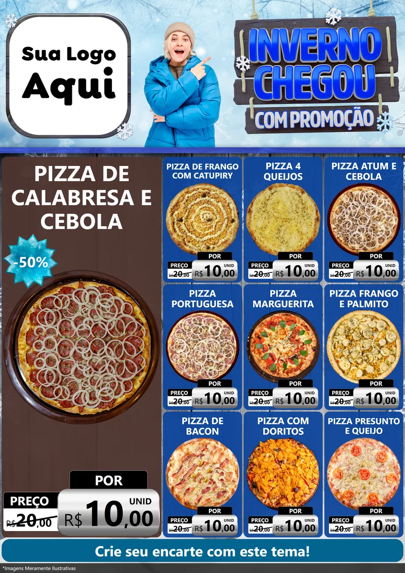 Modelo de Encarte para Encarte A4 Vertical com o tema Inverno Chegou Com Promoção para Pizzaria