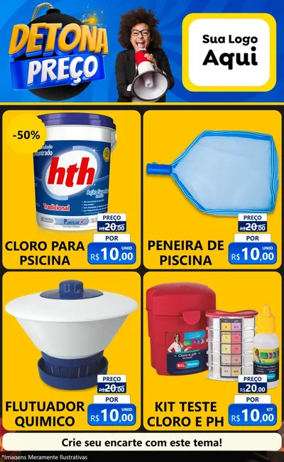 Modelo de Encarte para Encarte Grande com o tema Detona Preços para Produtos para Piscina