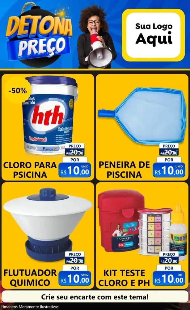 Modelo de Encarte para Encarte Grande com o tema Detona Preços para Produtos para Piscina