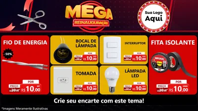 Modelo de TV para TV Horizontal com o tema Mega Reinauguração para Materiais Elétricos