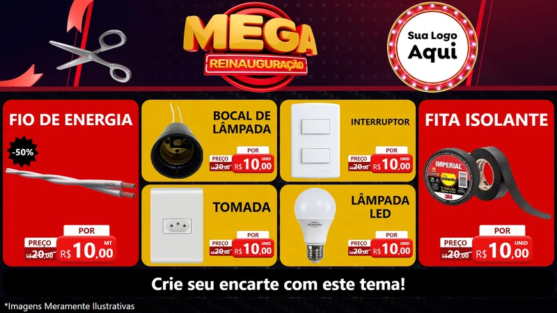 Modelo de TV para TV Horizontal com o tema Mega Reinauguração para Materiais Elétricos