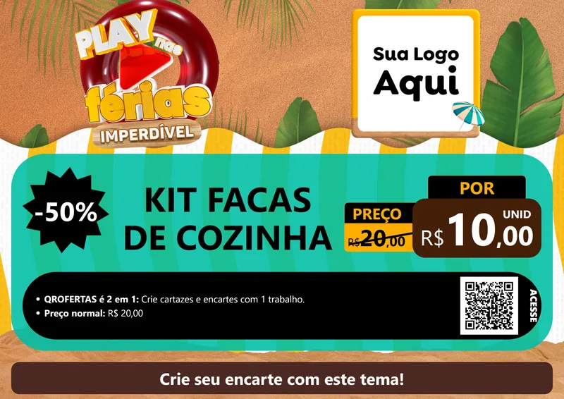 Modelo de Cartaz para Cartaz A4 Horizontal com o tema Play Nas Férias Imperdível para Utilidades Domésticas
