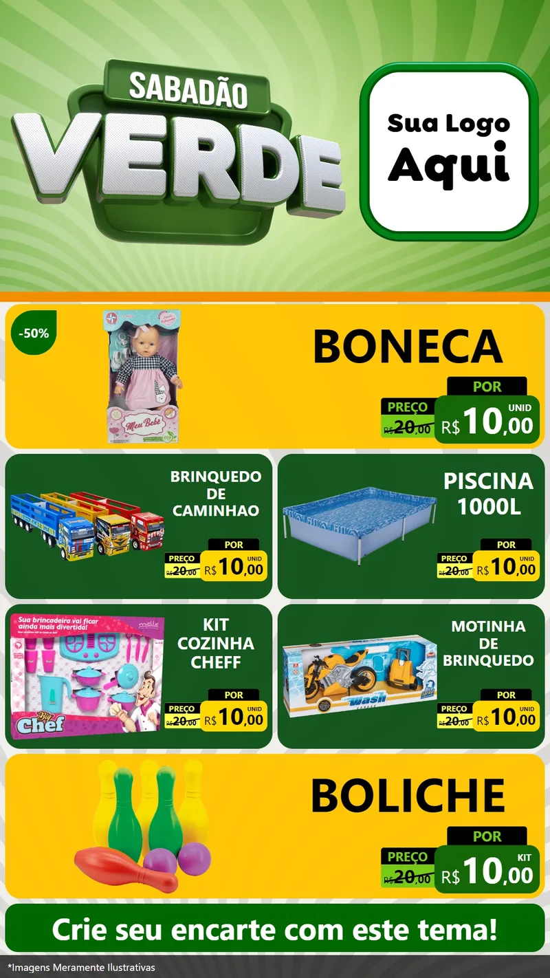 Modelo de TV para TV Vertical com o tema Sabadão Verde para Brinquedos