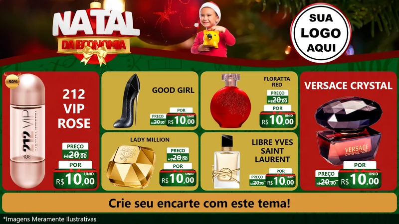Modelo de TV para TV Horizontal com o tema Natal da Economia para Perfumes