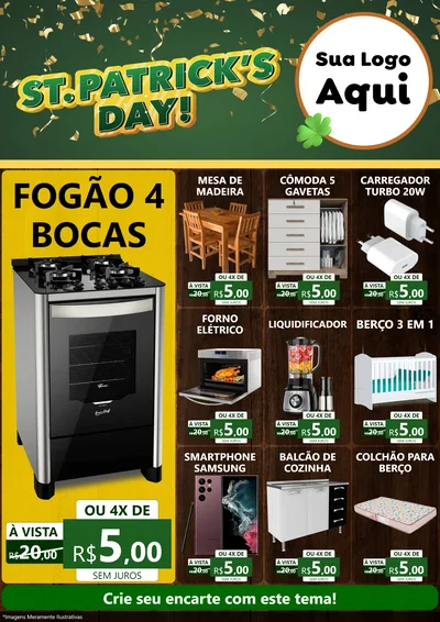 Modelo de Encarte para Encarte A4 Vertical com o tema St Patriks Day para Móveis e Eletro