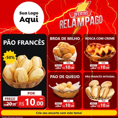 Modelo de Rede Social para Feed Facebook com o tema Ofertas Relâmpago para Padaria