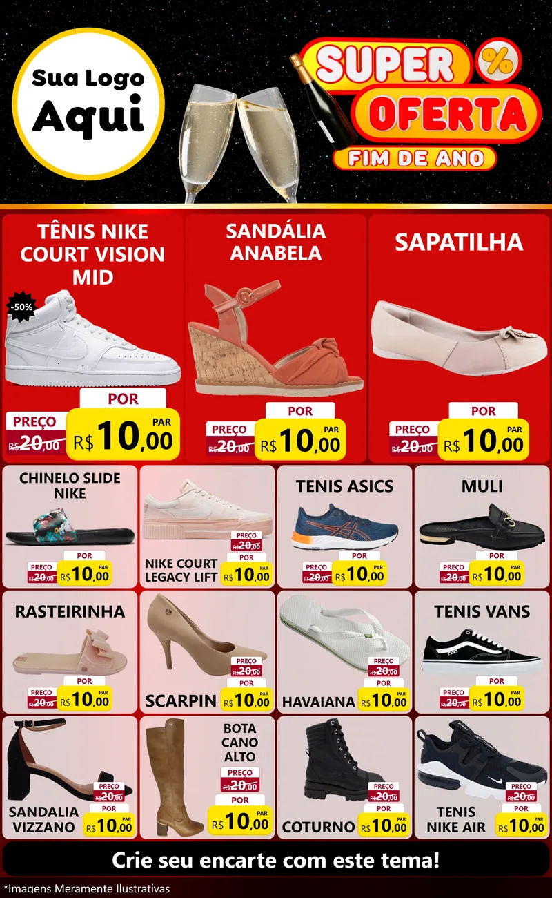 Modelo de Encarte para Encarte Grande com o tema Super Oferta Fim de Ano para Calçados