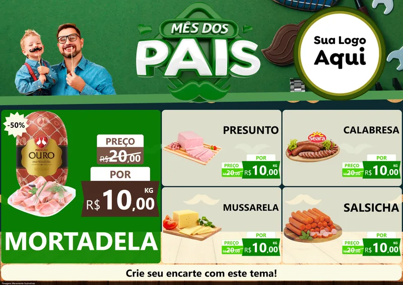 Modelo de Encarte para Encarte A4 Horizontal com o tema Mês dos Pais para Frios e Laticínios