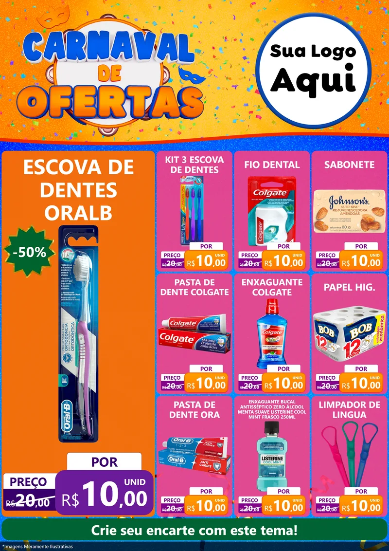 Modelo de Encarte para Encarte A4 Vertical com o tema Carnaval de Ofertas para Higiene Pessoal
