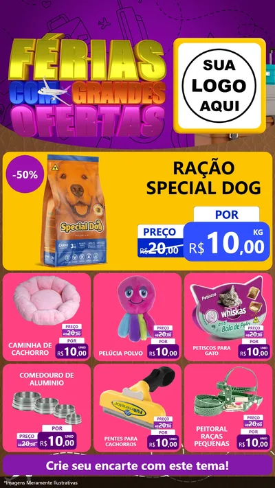 Modelo de Rede Social para Stories com o tema Férias com Grandes Ofertas para Pet Shop