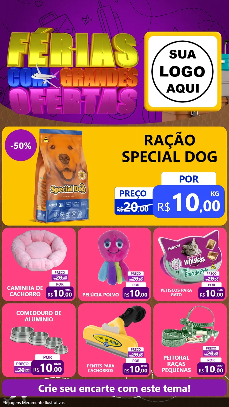 Modelo de Rede Social para Stories com o tema Férias com Grandes Ofertas para Pet Shop