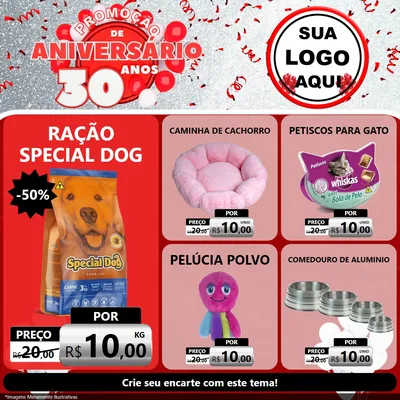 Modelo de Rede Social para Feed Facebook com o tema Promoção de Aniversário - 30 Anos para Pet Shop