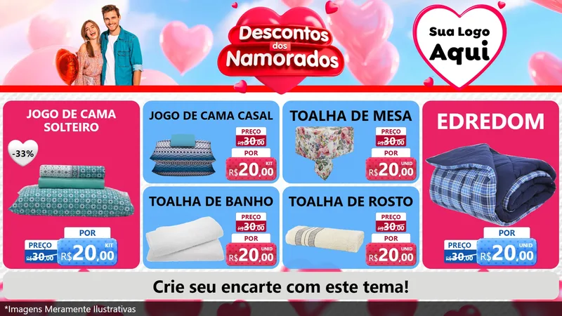 Modelo de TV para TV Horizontal com o tema Descontos dos Namorados para Cama, Mesa e Banho
