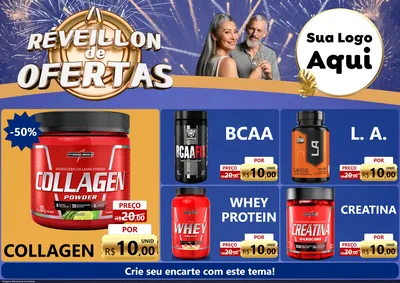 Modelo de Encarte para Encarte A4 Horizontal com o tema Réveillon de Ofertas para Suplementos alimentares