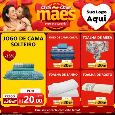 Modelo de Rede Social para Feed Facebook com o tema Dia das Mães com Promoção para Cama, Mesa e Banho