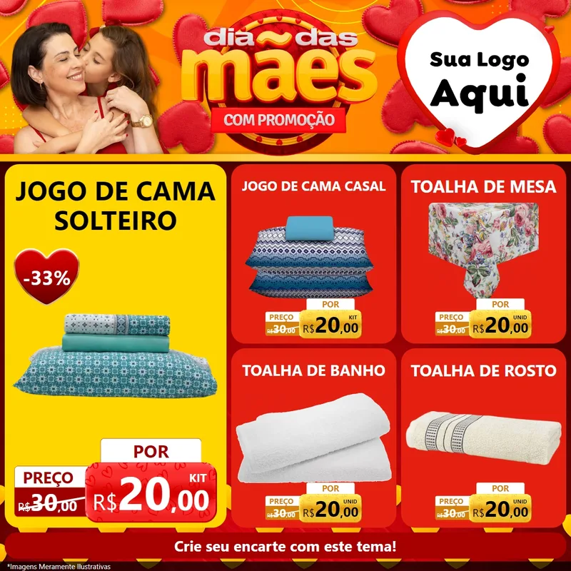 Modelo de Rede Social para Feed Facebook com o tema Dia das Mães com Promoção para Cama, Mesa e Banho