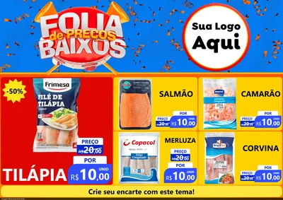 Modelo de Encarte para Encarte A4 Horizontal com o tema Folia de Preços Baixos para Peixaria