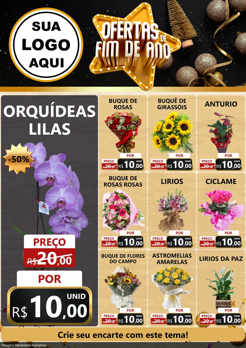 Modelo de Encarte para Encarte A4 Vertical com o tema Ofertas de Fim de Ano para Floricultura e jardim