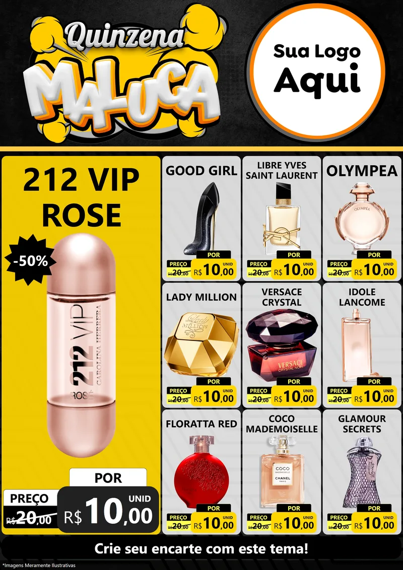 Modelo de Encarte para Encarte A4 Vertical com o tema Quinzena Maluca para Perfumes