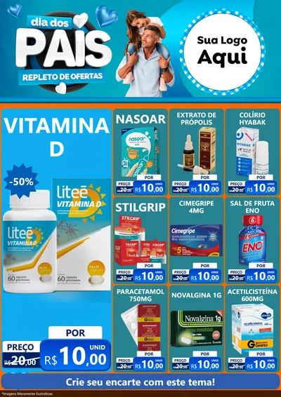 Modelo de Encarte para Encarte A4 Vertical com o tema Dia Dos Pais Repleto de Ofertas para Farmácia