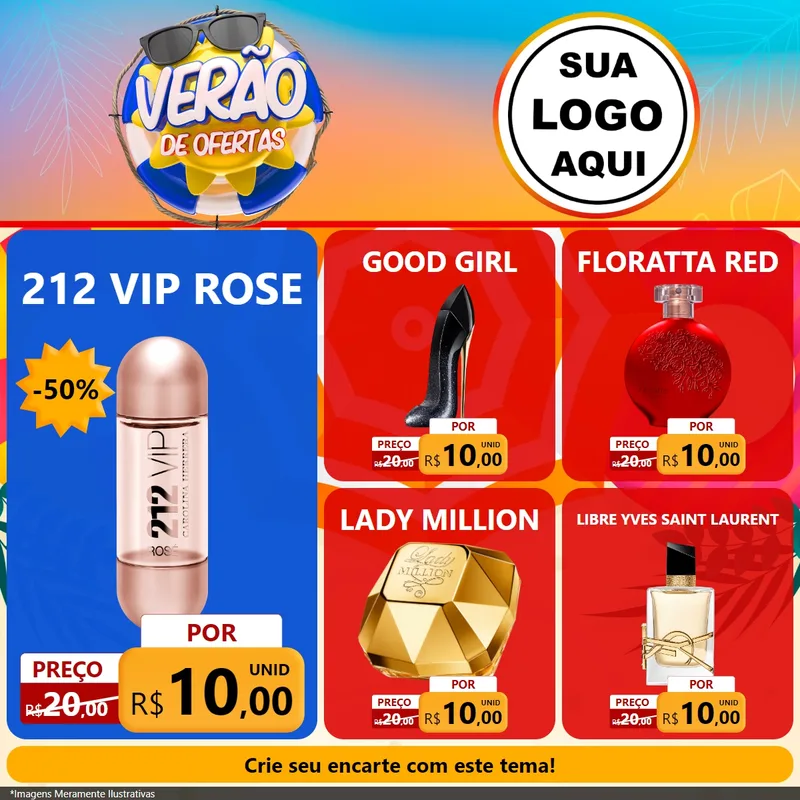 Modelo de Rede Social para Feed Facebook com o tema Verão de Ofertas para Perfumes