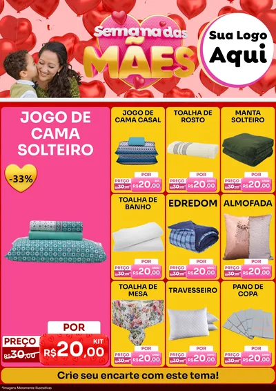 Modelo de Encarte para Encarte A4 Vertical com o tema Semana Das Mães para Cama, Mesa e Banho