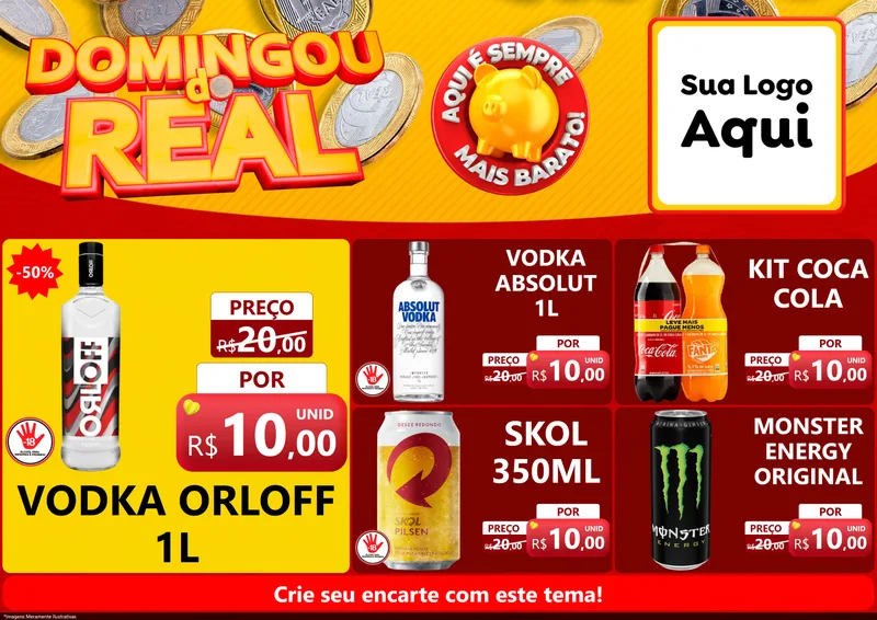 Modelo de Encarte para Encarte A4 Horizontal com o tema Domingou do Real para Distribuidora de bebidas