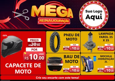 Modelo de Encarte para Encarte A4 Horizontal com o tema Mega Reinauguração para Moto peças